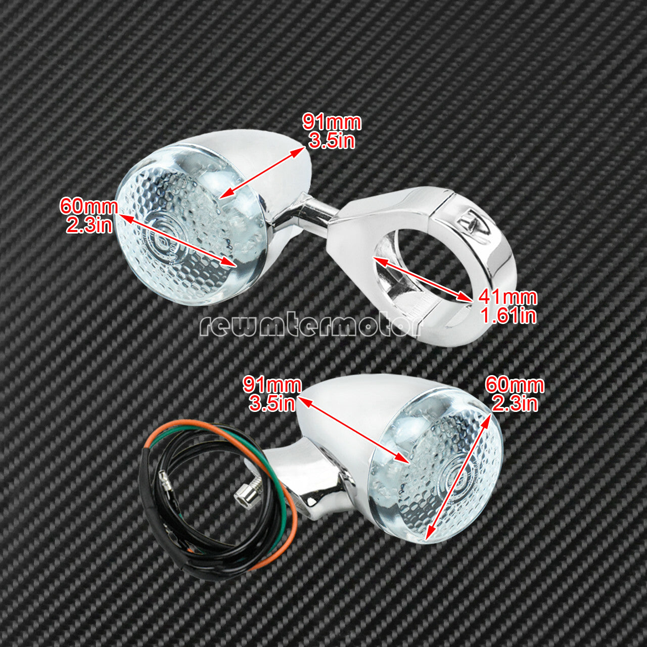 41mm Fork Aluminum All Chrome LED Turn Signal Light w/ Clear Lens Fit for Harley Q