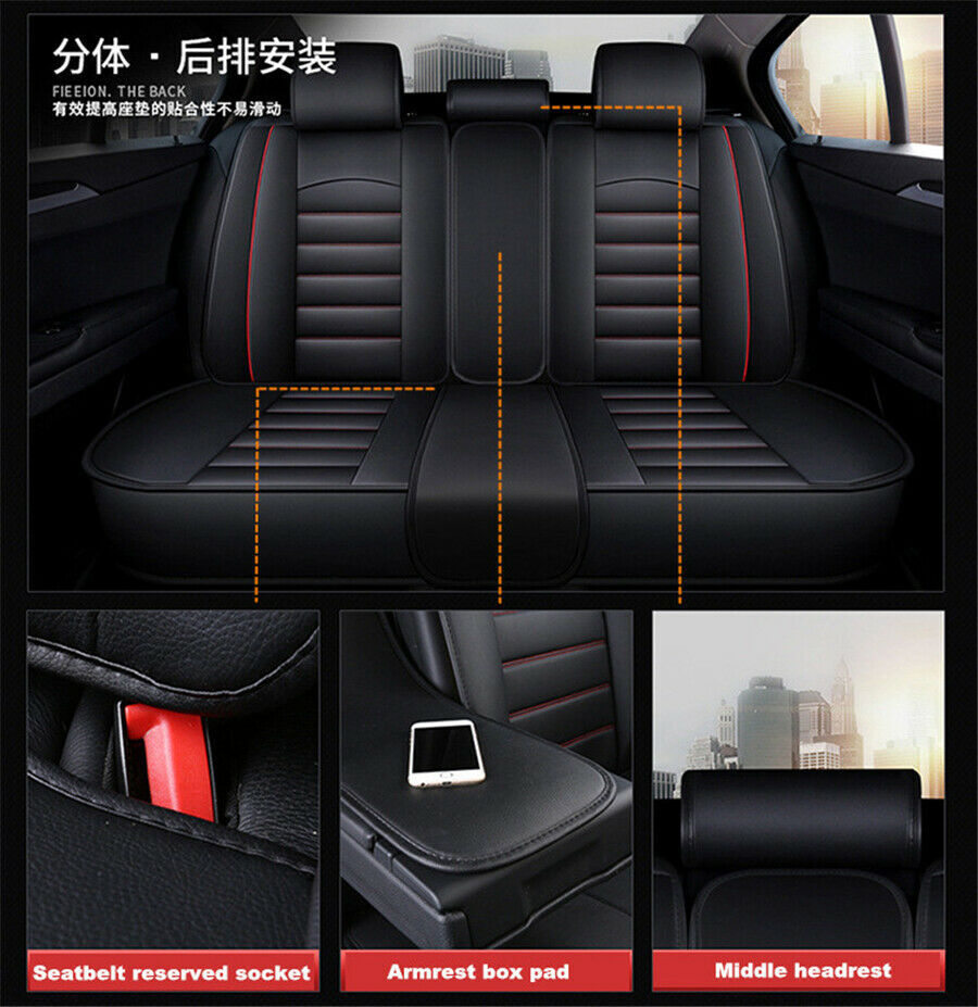 Universal Car Full Set PU Leather Cushion Pad Front+Rear for Seat Covers For 5-Seats Q