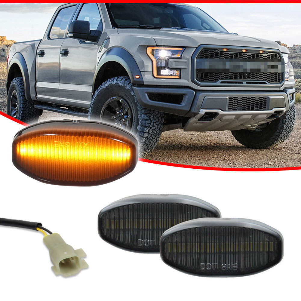 For 17 on for F150 SVT Smoked 12-SMD Amber LED Fender Side Marker Lights - v
