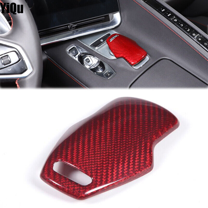 Red carbon fiber gear shifter cover trim accessory for Corvette C8 2020-23