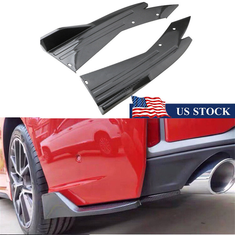 2x Carbon Fiber Look Car Rear Bumper Spoiler Rear Lip Splitter Diffuser Winglet Q