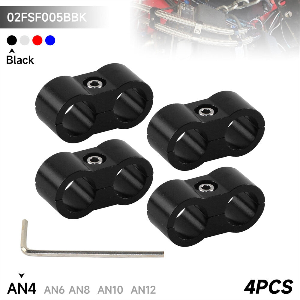 4pcs 4AN 11MM 0.43 Braided Hose Separator Clamp Fitting Adapter Bracket Black