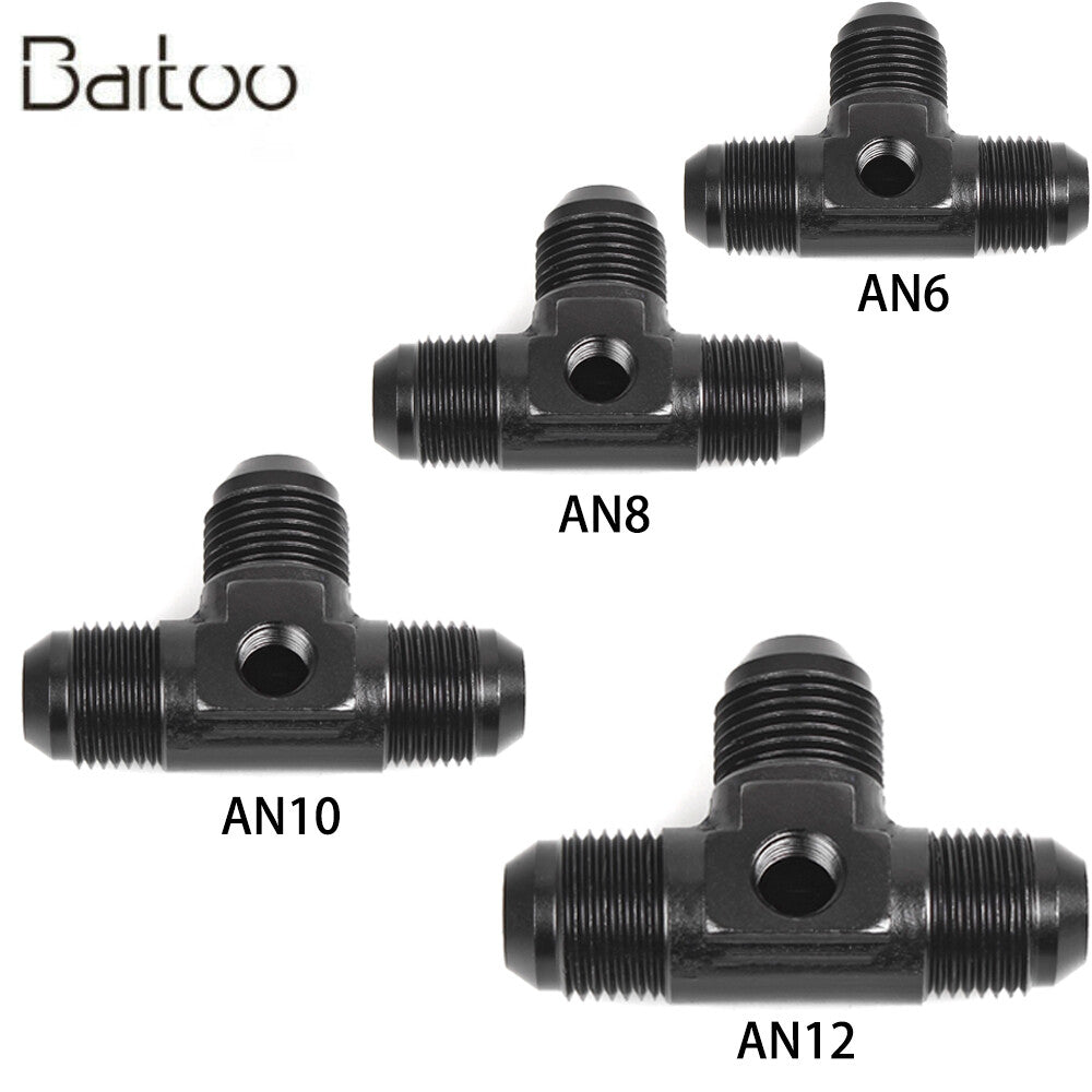 Black 3-Way Tee T-Piece Hose Fitting Adapter AN6/8/10/12 Male to 2x AN Male Q
