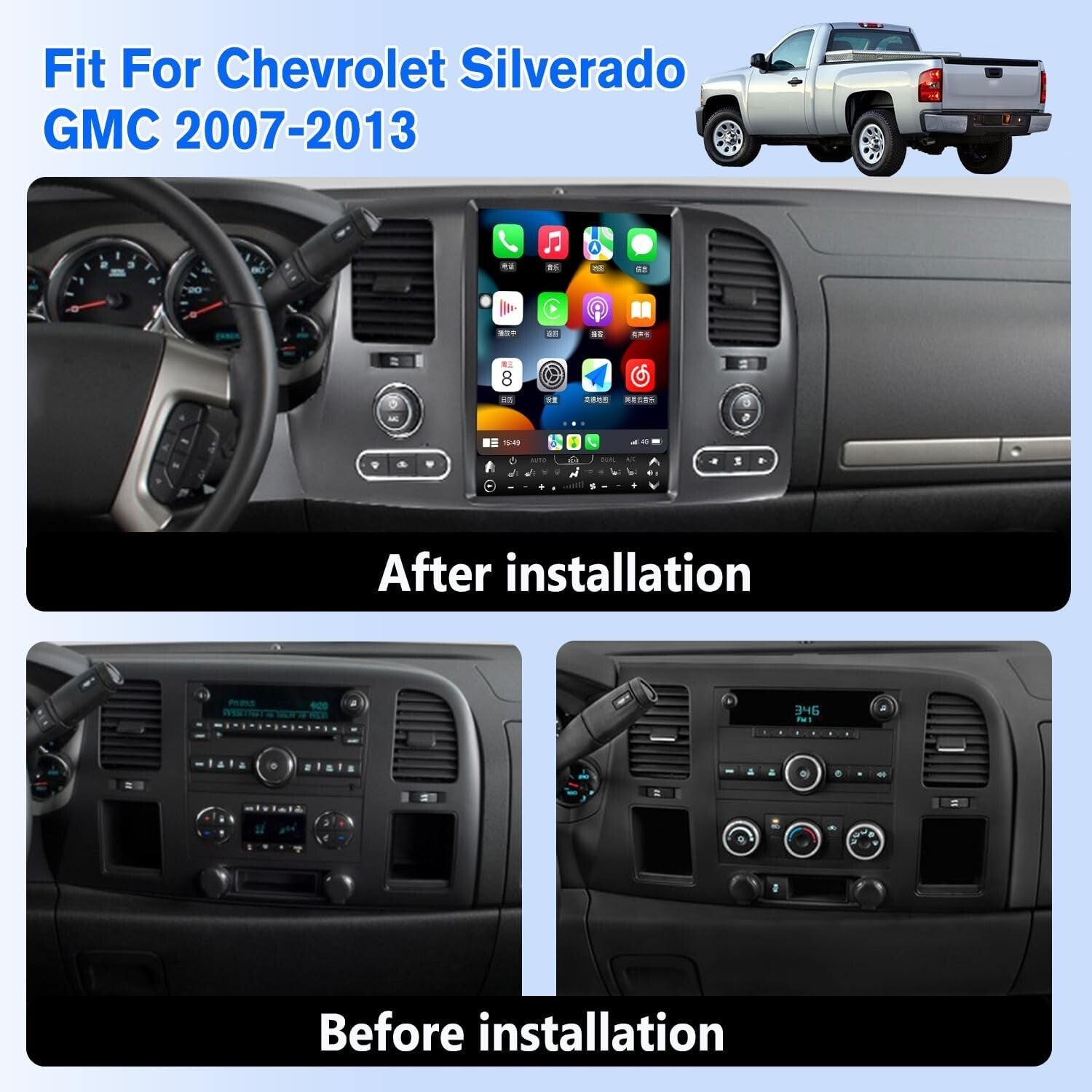 12.1 Android for Tesla Screen GPS Navi Radio for Chevrolet Silverado for GMC 2007-2013