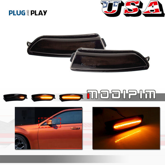 Suitable for 2011-20 for Chrysler 300 smoked with amber LED side mirror sequential signal light- v