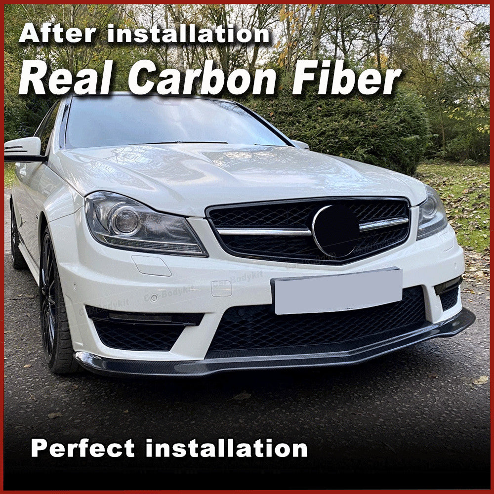 for Mercedes-Benz W204 C63 Bumper 2012-14 REAL Carbon Front Chin Lip Spoiler