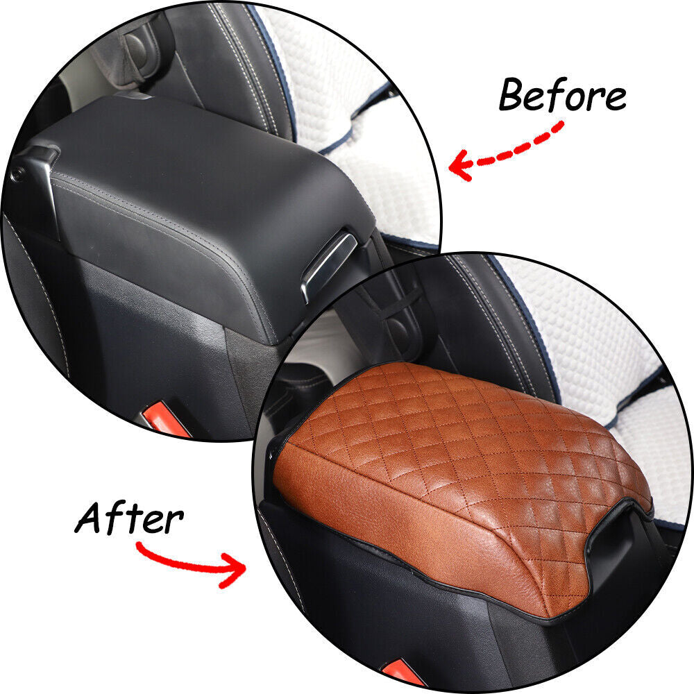 for Land Rover Discovery 4 2010-16Brown Center Armrest Box Cushion Leather Cover
