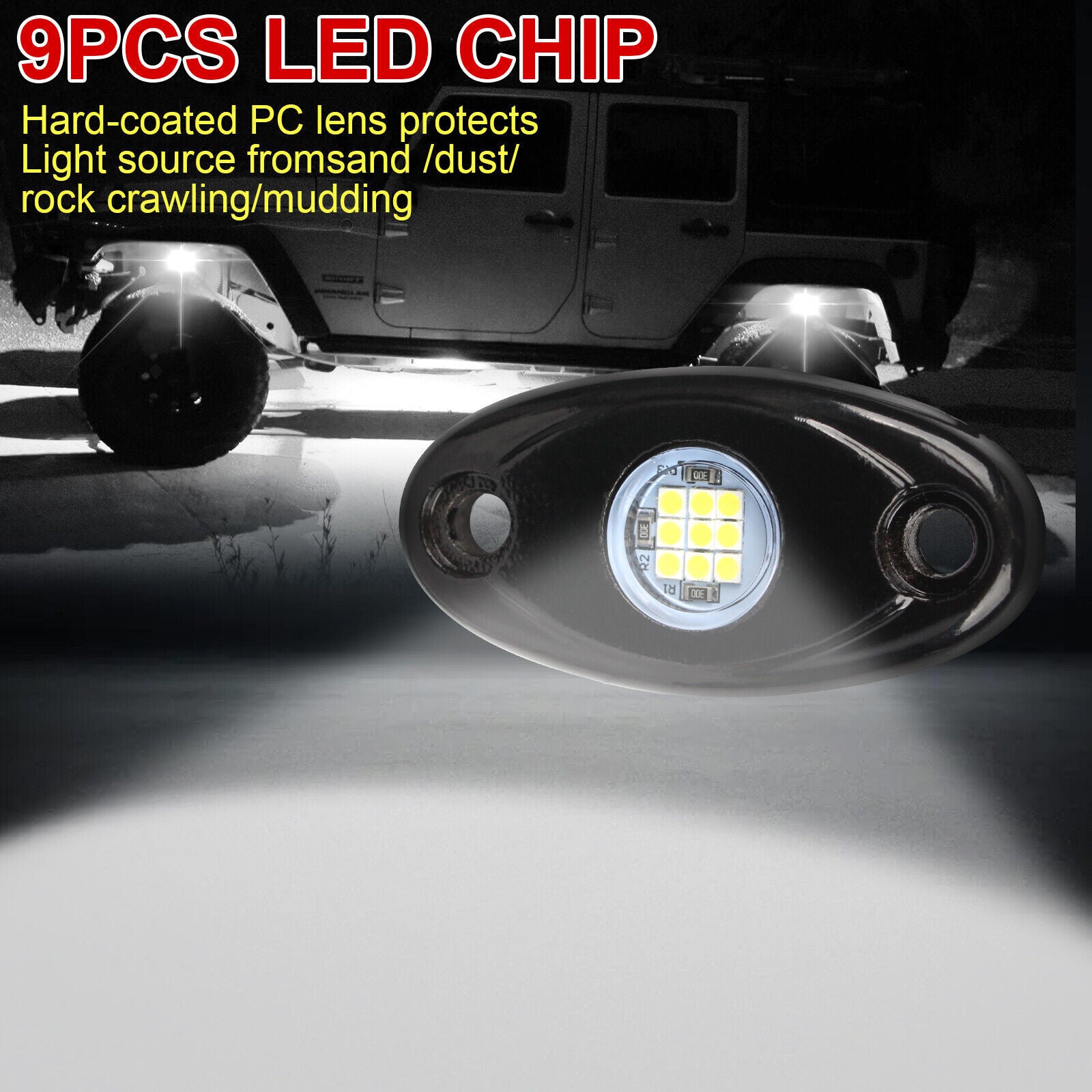 2 PC White LED Rock Lights for JEEP Offroad Truck ATV UTV Underbody Wheel Light