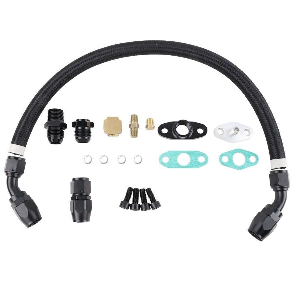 Universal Turbo Oil Line Feed Kit w/ Return Drain Flange T3 T4 T04E Oil Pan Plug