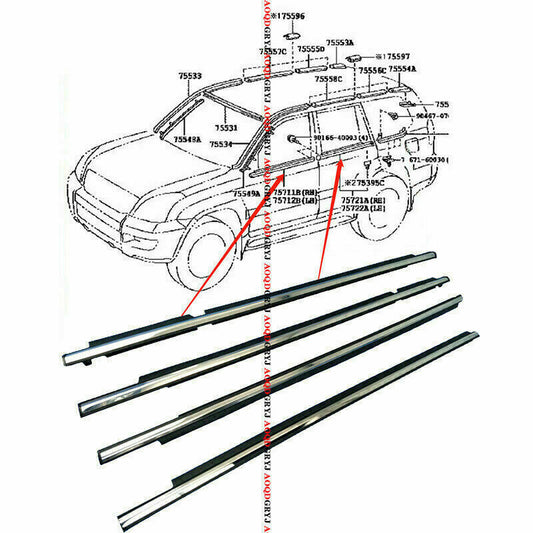 for Toyota Prado FJ/LC120 GX470 03-09 Quarter  Door Belt Moulding Chrome Strips