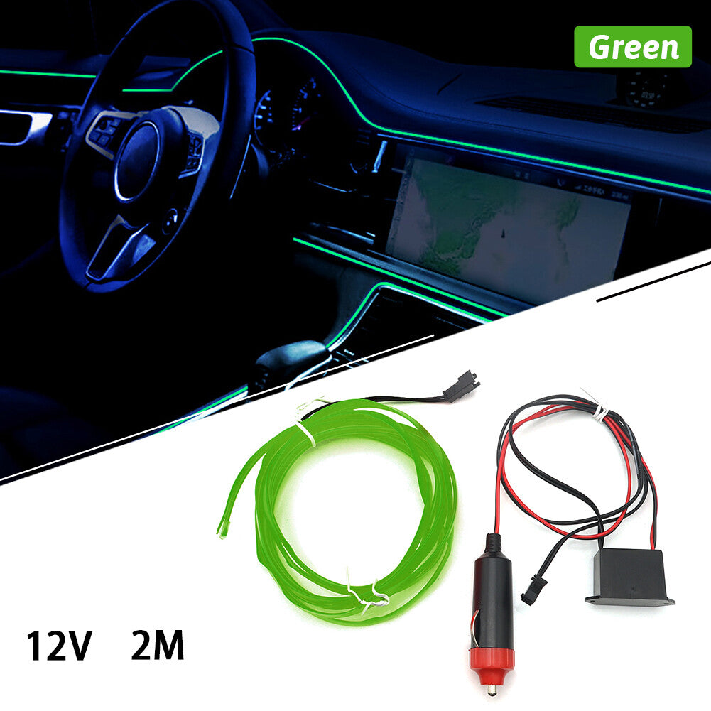 Car Indoor Atmosphere LED Light Strip Wire Lamp Decor Accessories Green 2M 12V