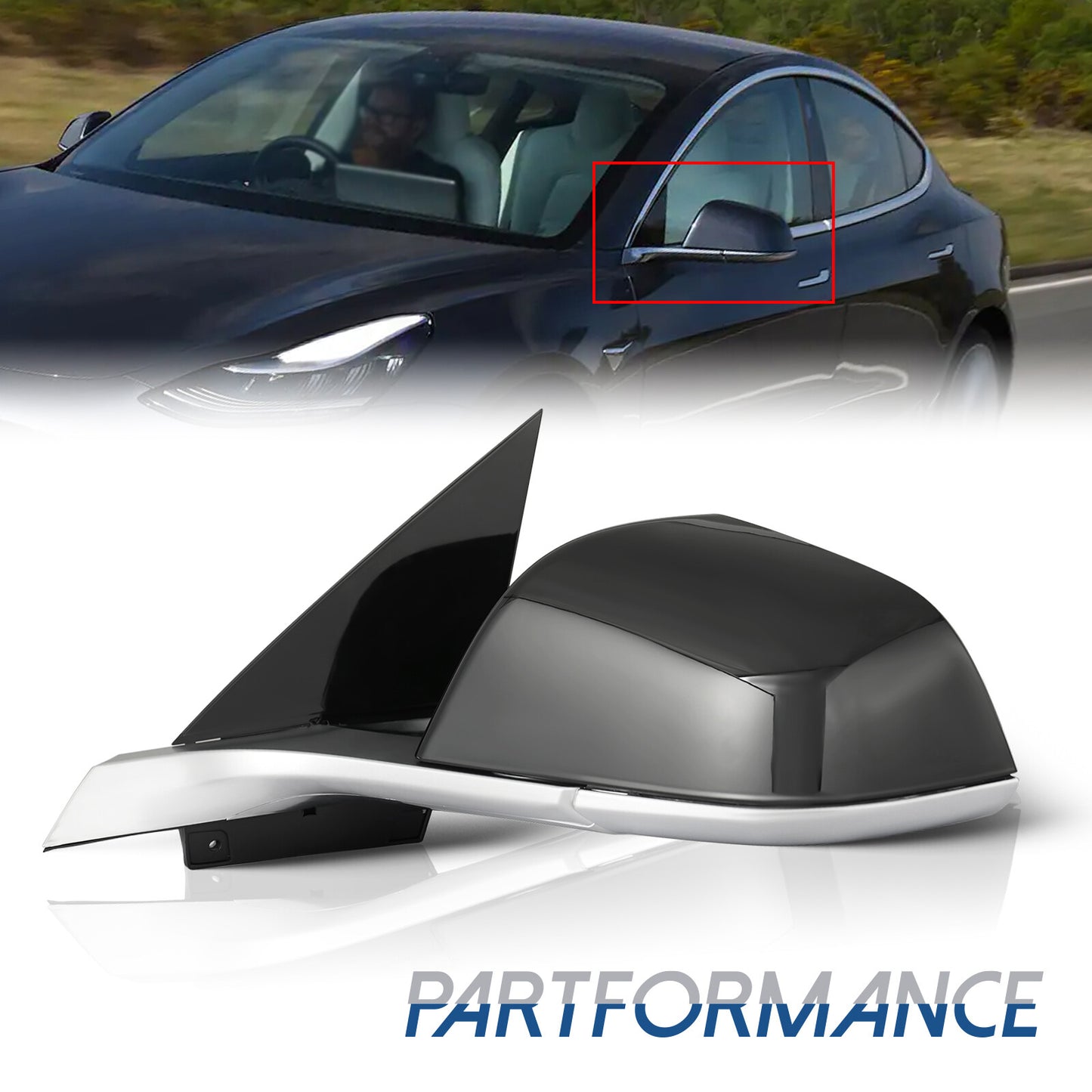 Black chrome alloy left clubside mirror for 2017-2023 for Tesla Model 3