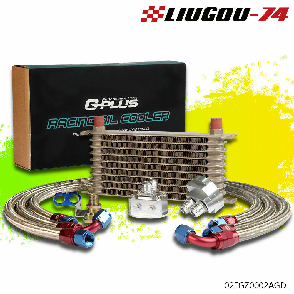 Universal 10 Row 10AN Engine Oil Cooler Gold+ Filter Relocation Kit + Oil Line U v