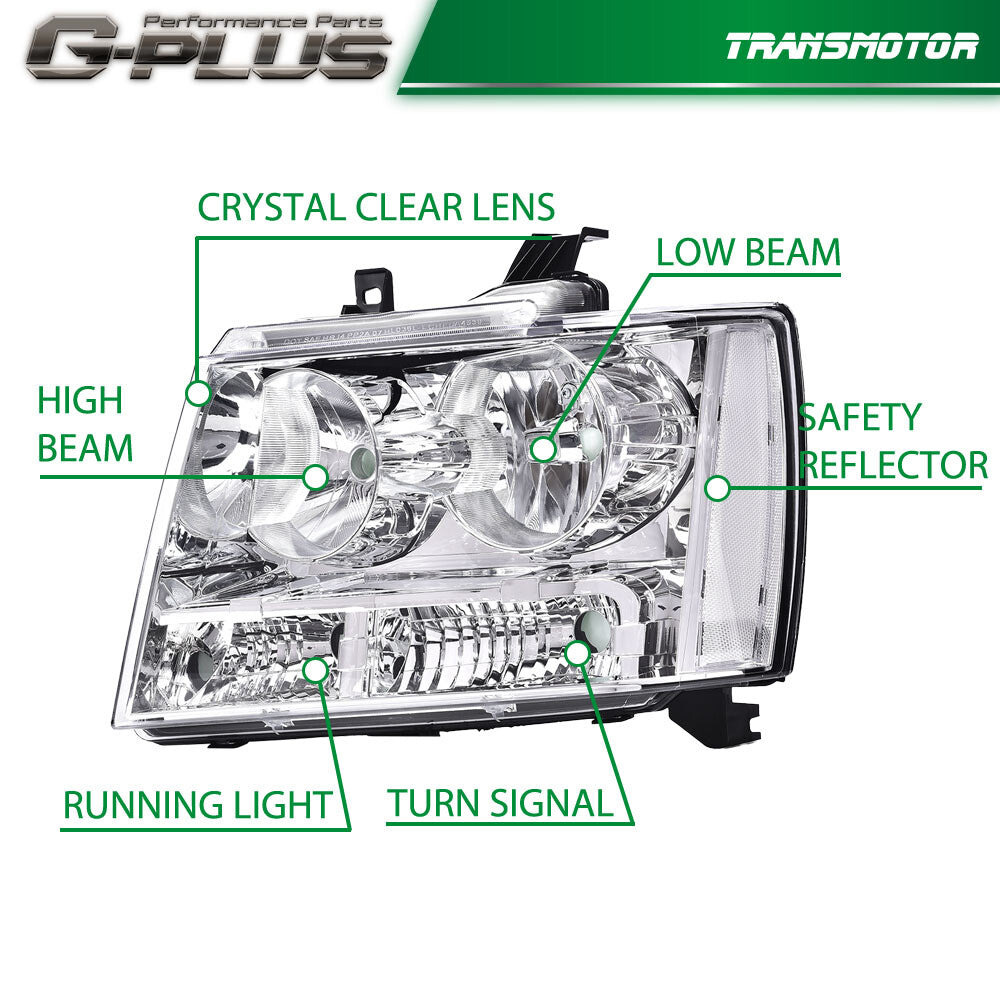 Suitable for 2007-2014 Avalanche Suburban Tahoe chrome headlights- v