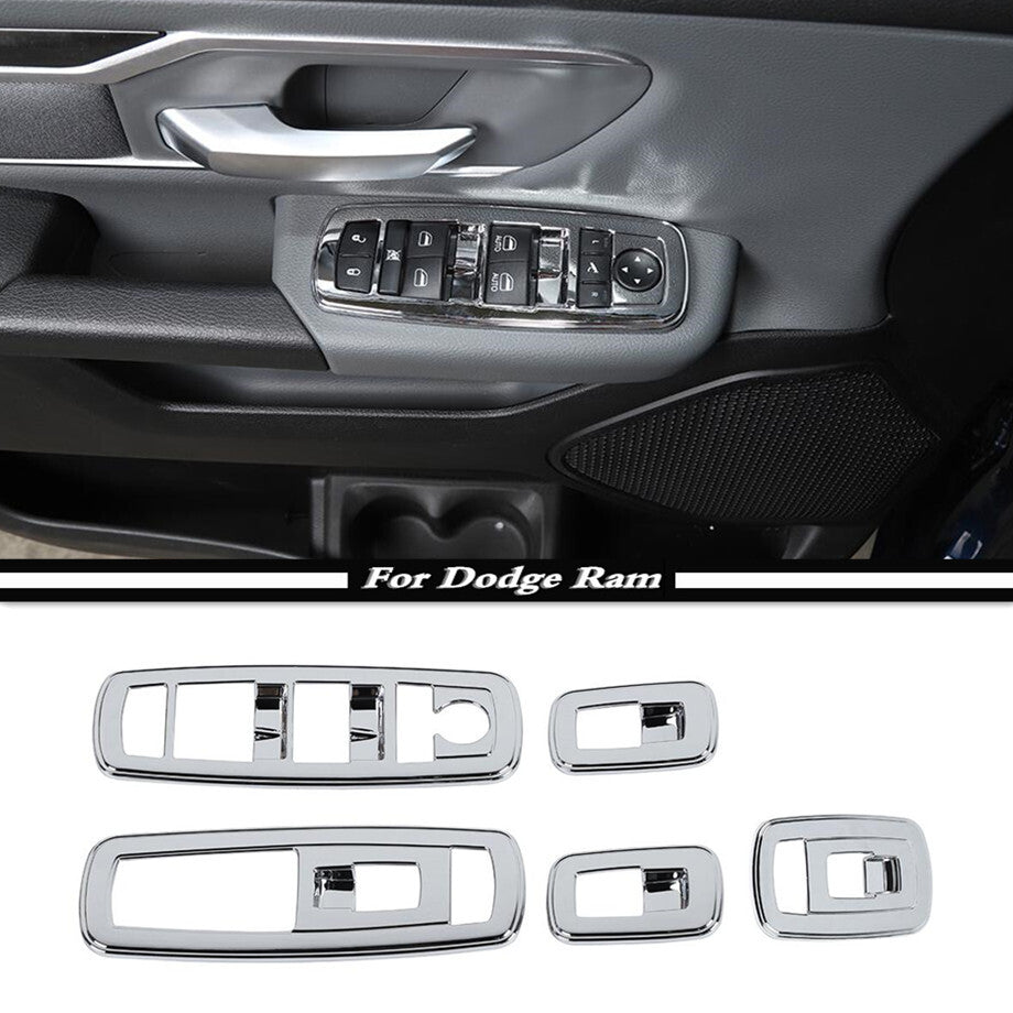 For 2011-2024 for Dodge for Ram 1500 ABS Chrome Window Lift Switch Panel Cover Trim 5PCS v