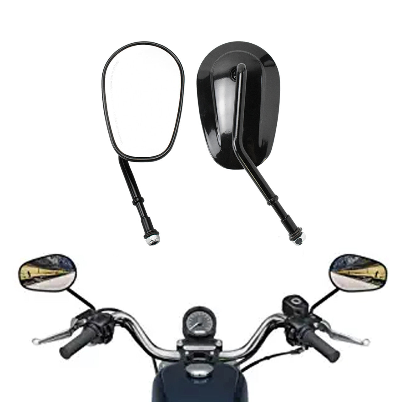 Gloss Black L  R Rear View Mirrors For Universal for Harley 8mm Road Electra Glide