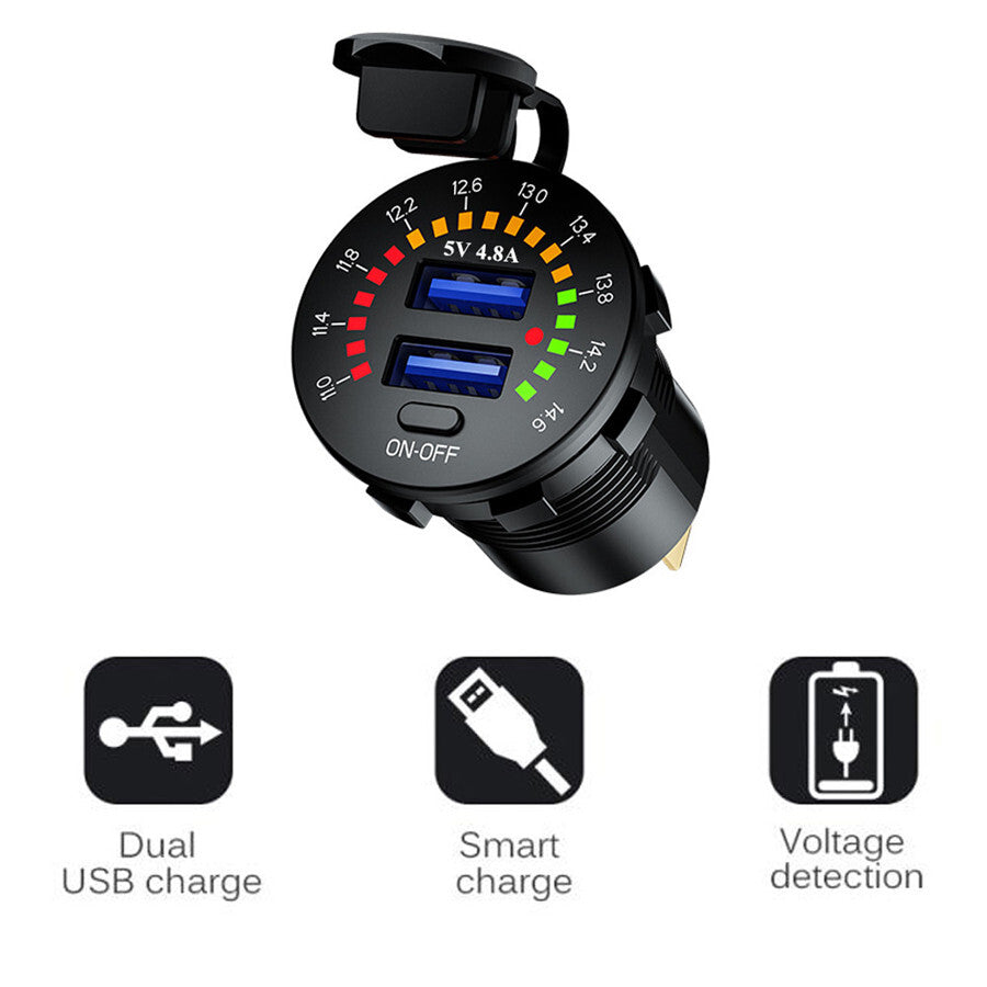 Dual USB Fast for Charger Adapter Car Cigarette Lighter Socket Trim For Cell Phone