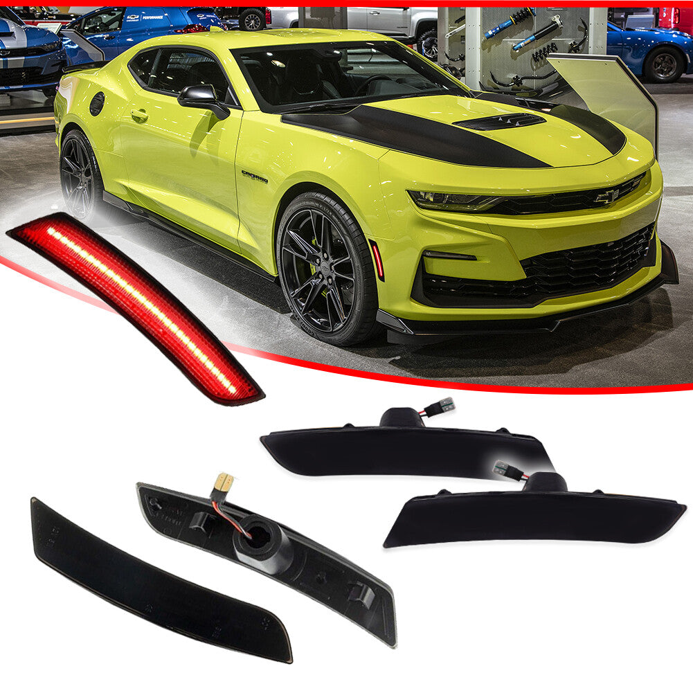 For 2016 - 2023 for Camaro Smoke Lens Red LED Side Marker Lights Fender Lights 4 pcs - v