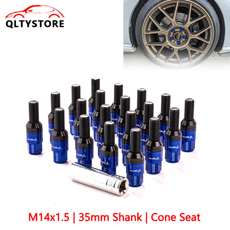 20x M14x1.5 Wheel Lug Bolt 35mm Shank Cone for Seat Stud for Most Aftermarket Blue Q