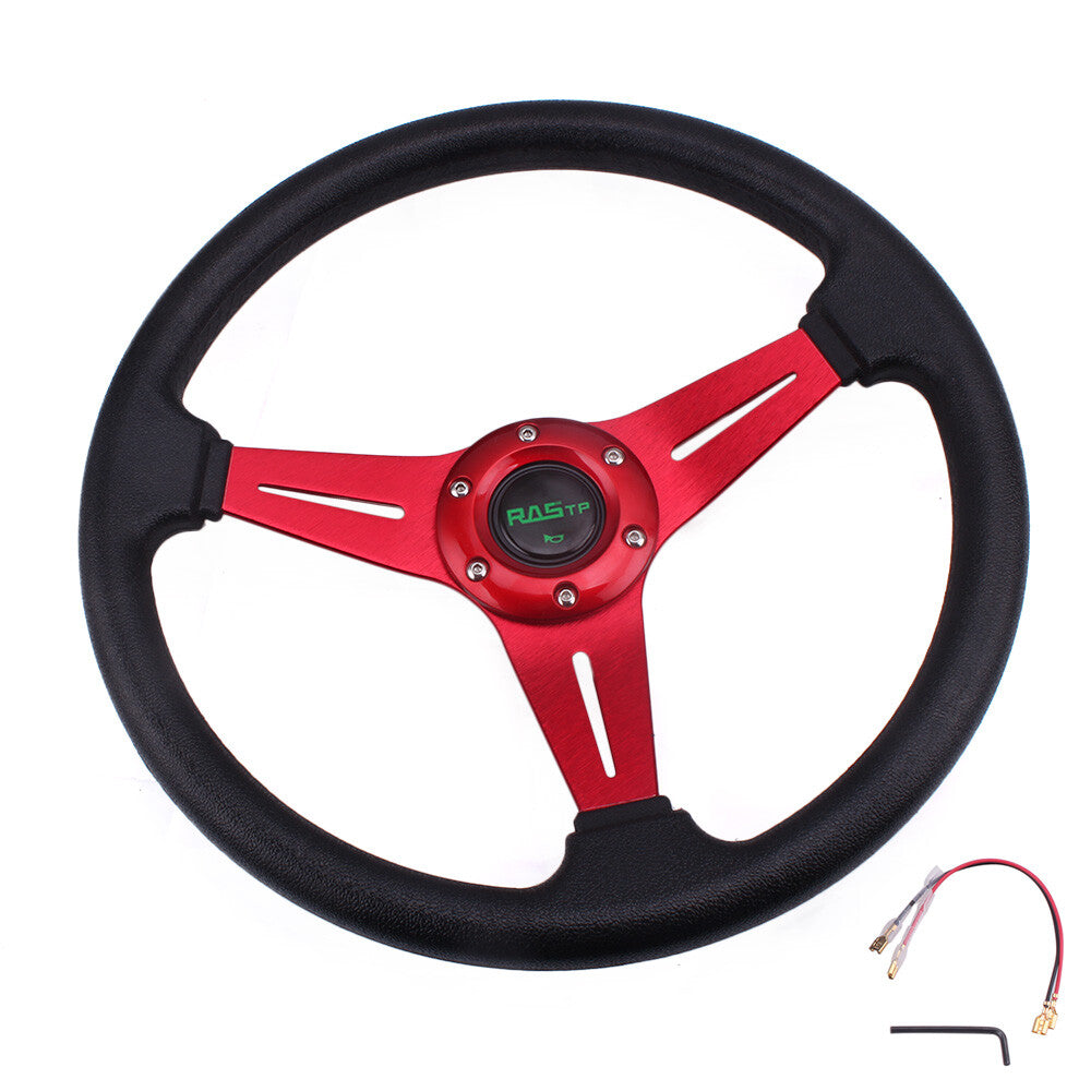 Universal Red Racing Steering Wheel 13.8/350mm Vinyl Leather Aluminum