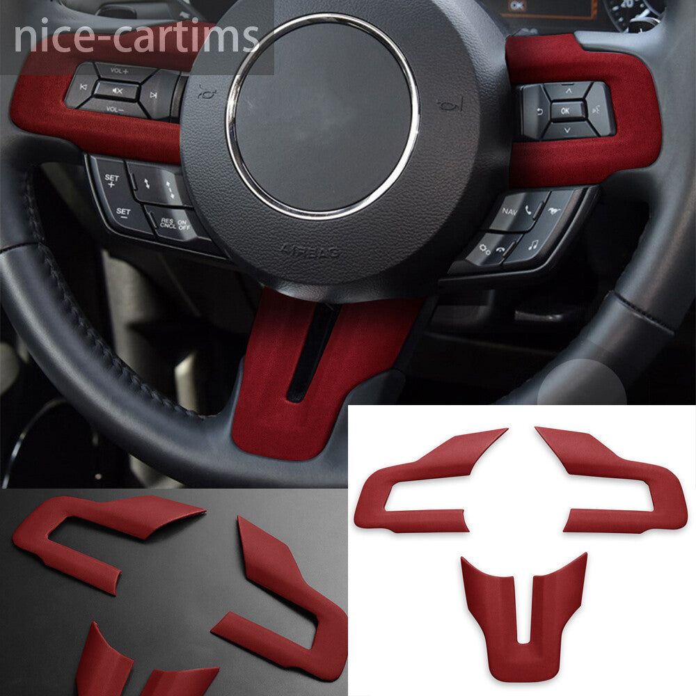 PU Leather Red Interior Steering Wheel Button Cover Fit for Ford for Mustang 2015-23
