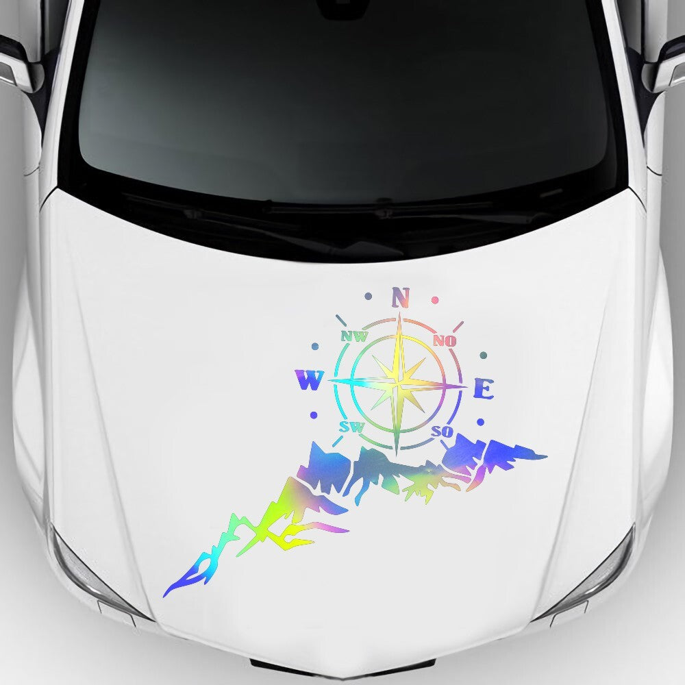 Colourful Car Sticker Compass Mountain Tree for SUV Off-road RV Camper Decal Trim
