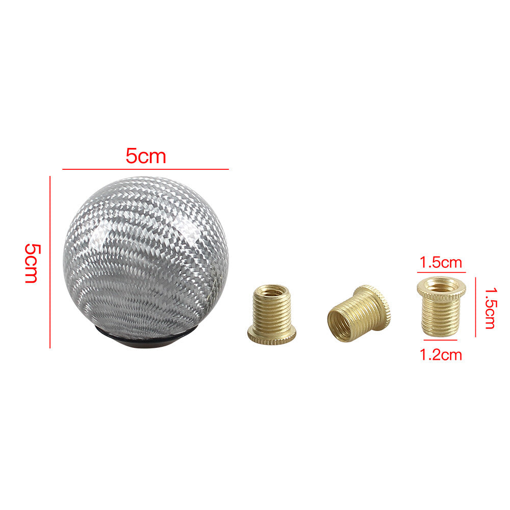 Carbon Fiber Shift Knob Gear Shifter Knob W/3 Adapters Round Ball Shifter Silver Q