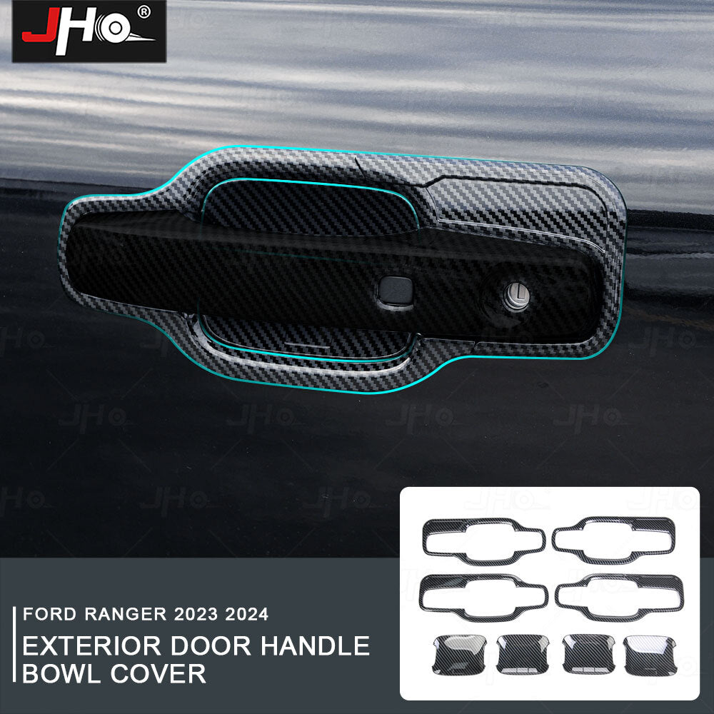 ABS Carbon Fiber Exterior Door Handle Bowl Trim Cover for Ford Ranger 2023-2024