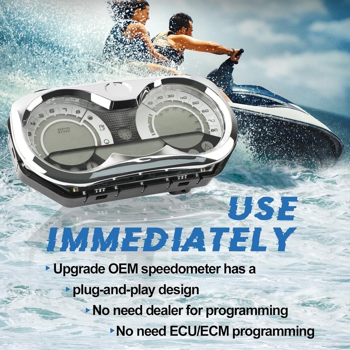 Speedometer with LCD display and chrome bezel for Seadoo GTX RXP RXT Wake 278002144- n