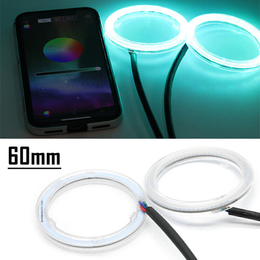 2X RGB Colorful COB Car Headlight Angel Eyes Light LED Halo Rings Lamp Kit 60MM Q