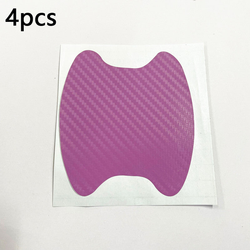 4Pcs Carbon Fiber Car Door Handle Anti-Scratch Protector Film Sticker Light Pink
