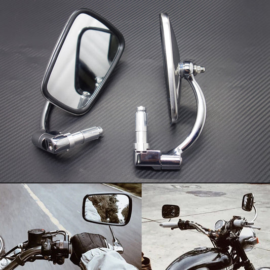 7/8 22mm Silver Retro Metal Handle Bar End Side Rearview Mirror For Cafe Racer Q