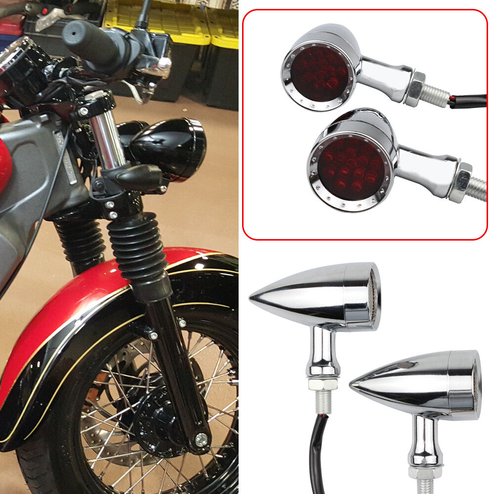 LED motorcycle chrome bullet red brake flashing turn signal taillights suitable for Harley-Davidson - n