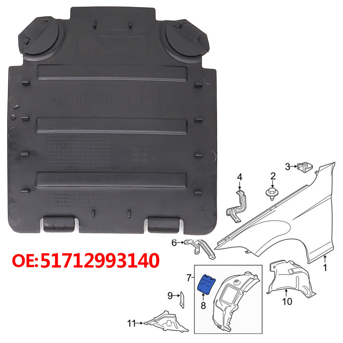 Lid cover wheelhouse for BMW X1 E84 wheelbox front access to fender DE Q