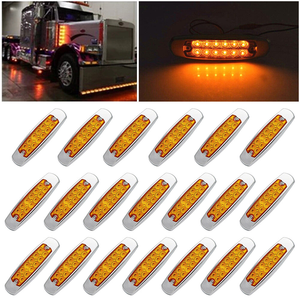 20x Amber Side Marker Clearance Light Sealed Fish Shape For Truck Trailer 12LED