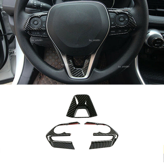 3x for Toyota 19-2020 RAV4 ABS Carbon Fiber Look Steering Wheel Frame Cover Trim