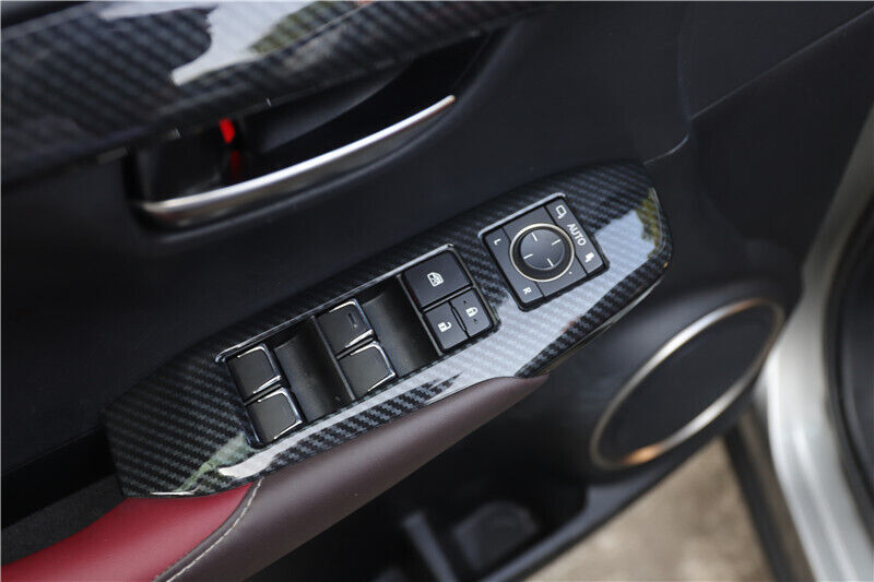 Glass Window Lifting Lock Panel Trim Fit for Lexus NX 2015-20 Black Carbon Fiber