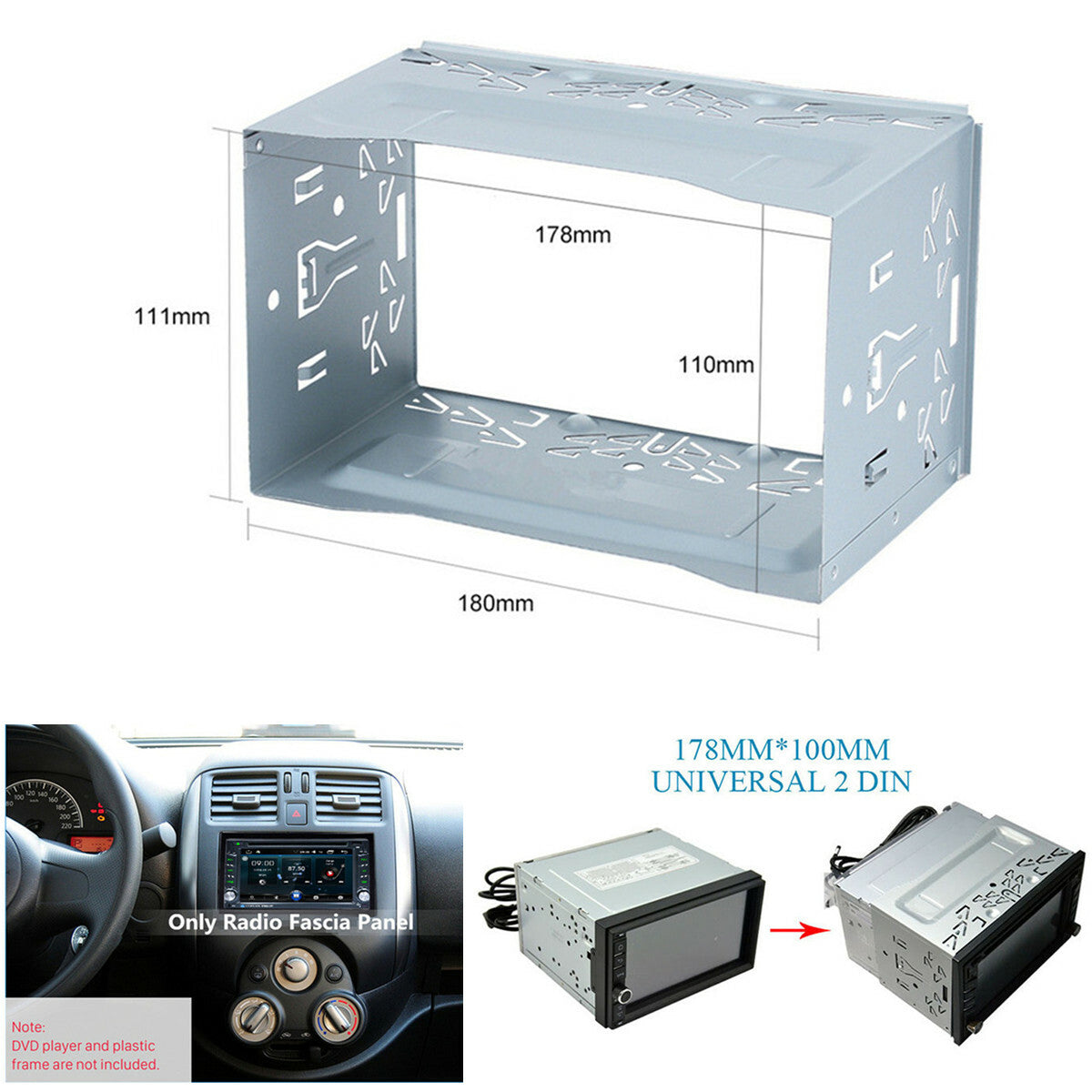 2Din Car Radio Frame Fascia Dash Panel Fit for DVD Player Stereo Installation