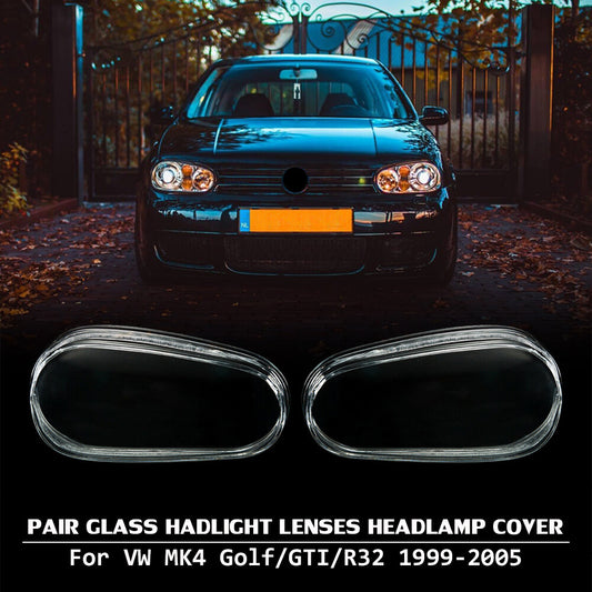 PAIR FOR 1999-2005 for VW MK4 for GOLF R32 REPLACEMENT GLASS HEADLIGHT LENS COVER LH+RH