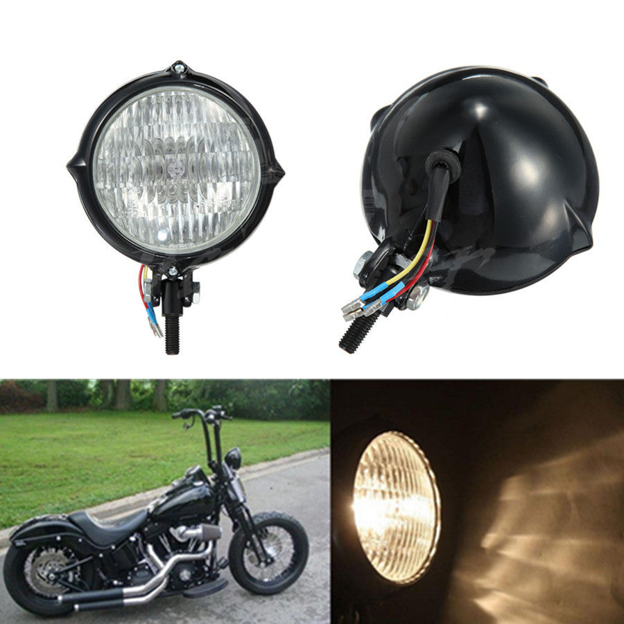 Black Metal Headlight for Harley Softail Springer Bates Bottom Mount 10mm Q