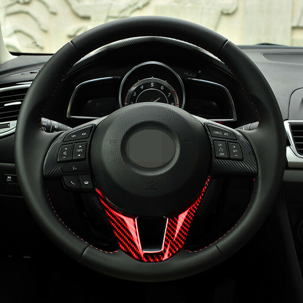 Red Carbon Fiber Interior Steering Wheel Panel Cover for Mazda 3 Axela 2014-2016