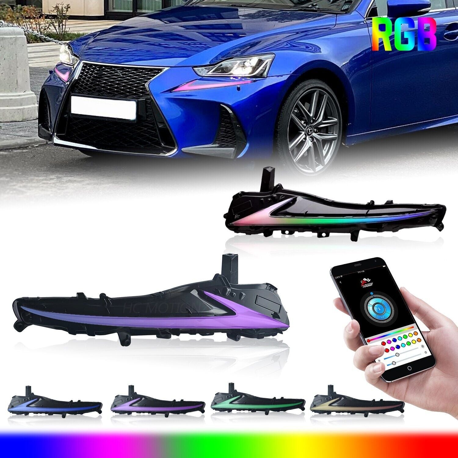 2Pcs RGB LED Daytime Running Light for Lexus IS250/350/300 2017-2020