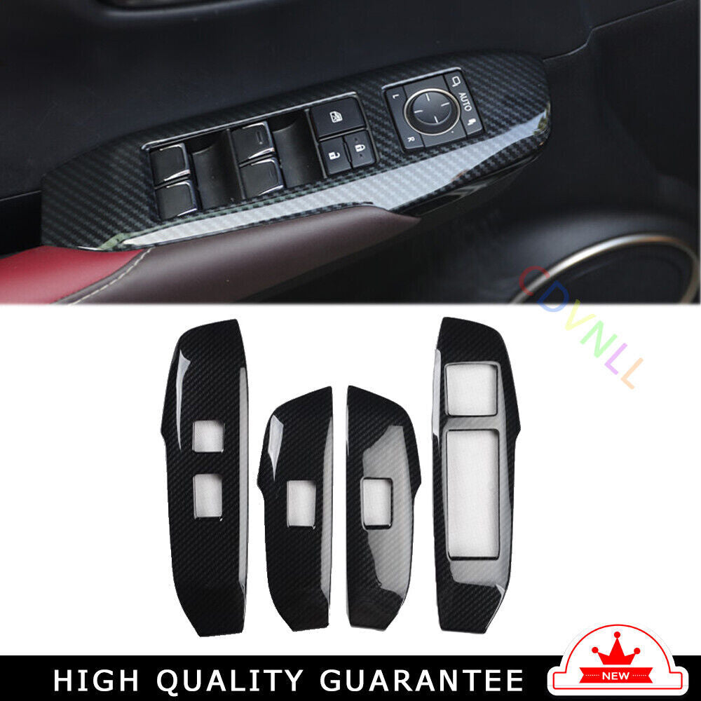 Glass Window Lifting Lock Panel Trim Fit for Lexus NX 2015-20 Black Carbon Fiber
