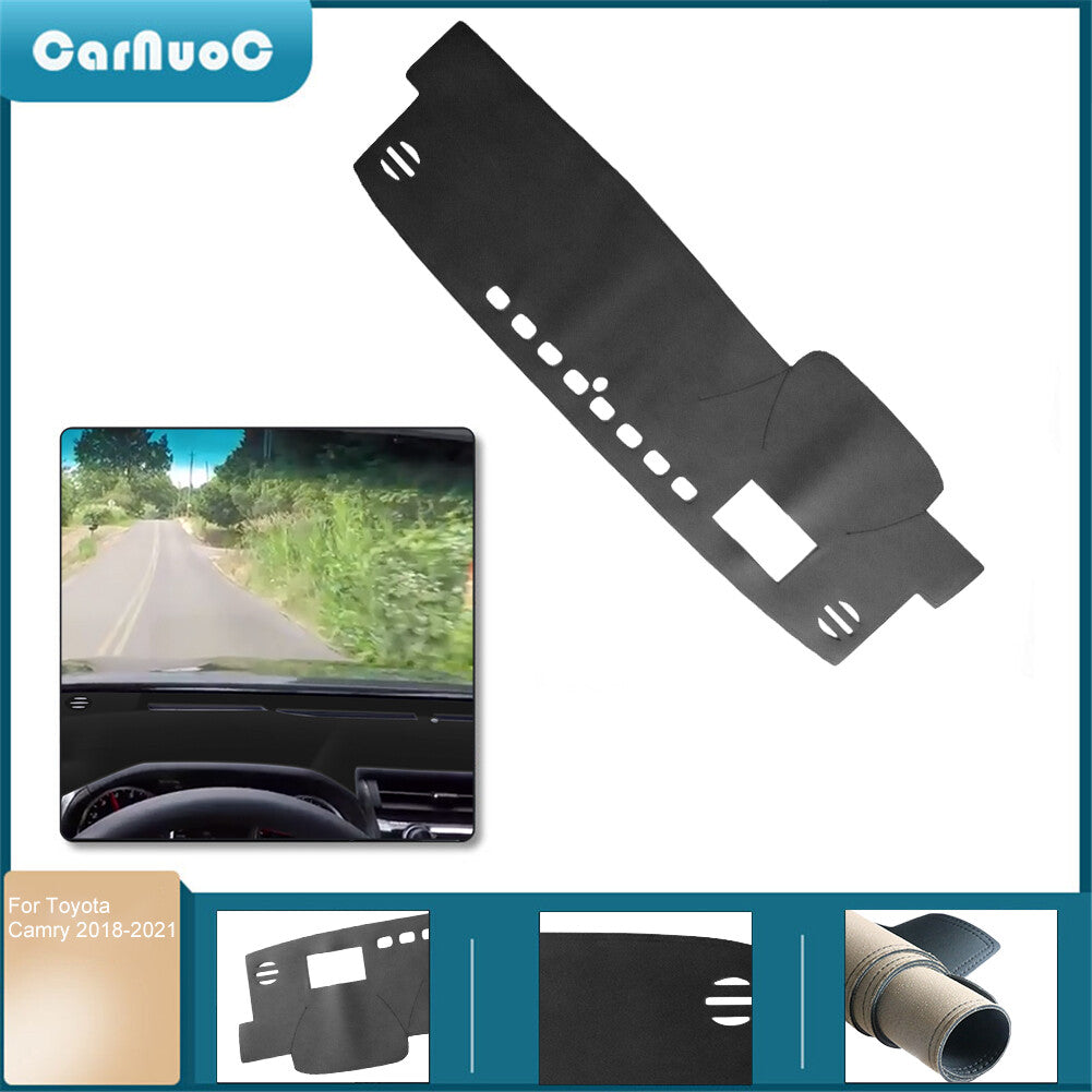 Black Leather Dashboard Cover Sunshade Mat Non-slip for Toyota for Camry 2018-2021