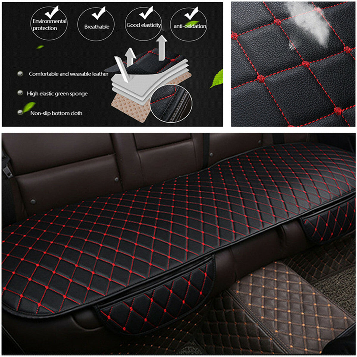 Car Back Rear for Seat Cover Breathable PU Leather Pad Fit for Interior Accessories