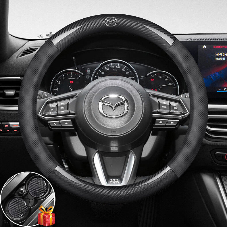 Apply To for Mazda 15 Carbon Fiber Leather Steering Wheel Cover Accessories