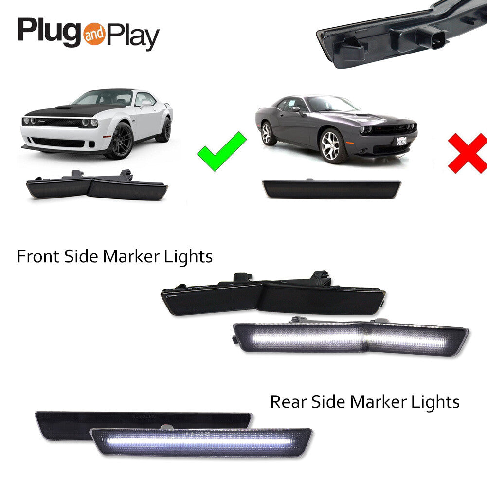 for for Dodge for Challenger 2018 - 22 Front and Rear White LED Fender Side Marker Light Kit - v