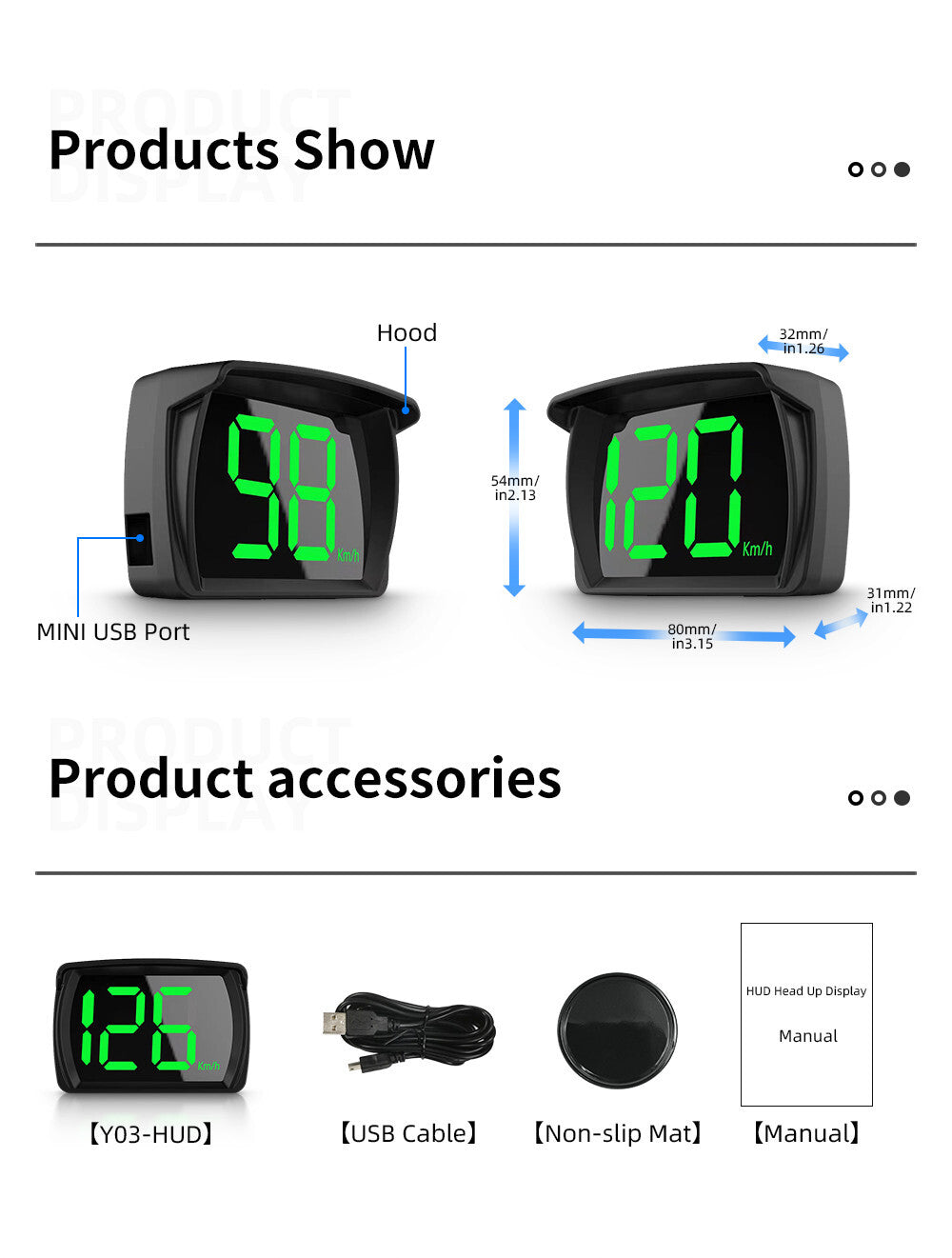 Digital HUD GPS Speedometer Car KMH Head Up Display Plug Play Gauge Non-Slip Q