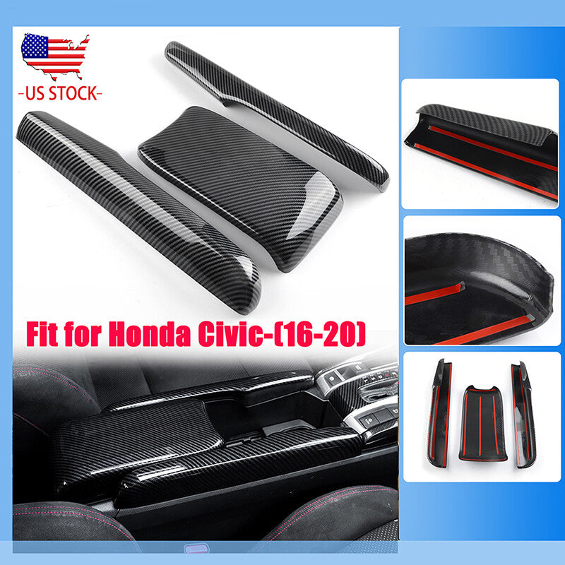 Carbon fiber black interior center armrest box panel for 2016-2021 for Honda Civics.