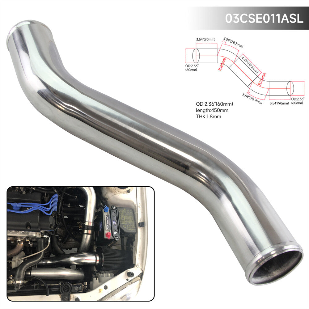 2.36 60mm Z / S Shape Aluminum Intercooler Intake Pipe Piping Tube Hose Silver